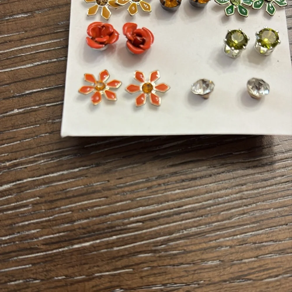 Orange & green pierced earring set,  7 pair
